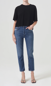 AGOLDE Riley High Rise Straight Crop Jeans in Pose Blue at Amara Home