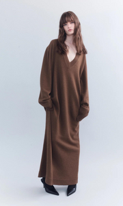 COURTNEY ZHENG Emery V-Neck Cashmere Maxi Dress