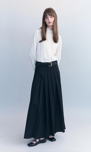 COURTNEY ZHENG Heidi Pleated Wool Maxi Skirt