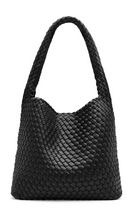 Load image into Gallery viewer, Rylan Black Recycled Alt-Leather Woven Large Tote at Amara Home
