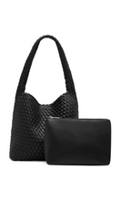 Load image into Gallery viewer, Rylan Black Recycled Alt-Leather Woven Large Tote at Amara Home
