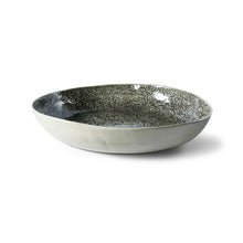 Load image into Gallery viewer, Wonki Ware unique ceramic pie dish with black lace pattern and glaze, handmade in South Africa, available at Amara Home.
