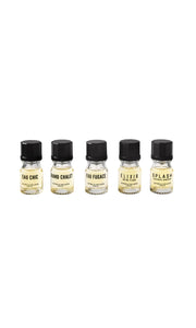 Astier de Villatte discovery set of five eaux de cologne fragrance in 10ml glass bottles, available at Amara Home.