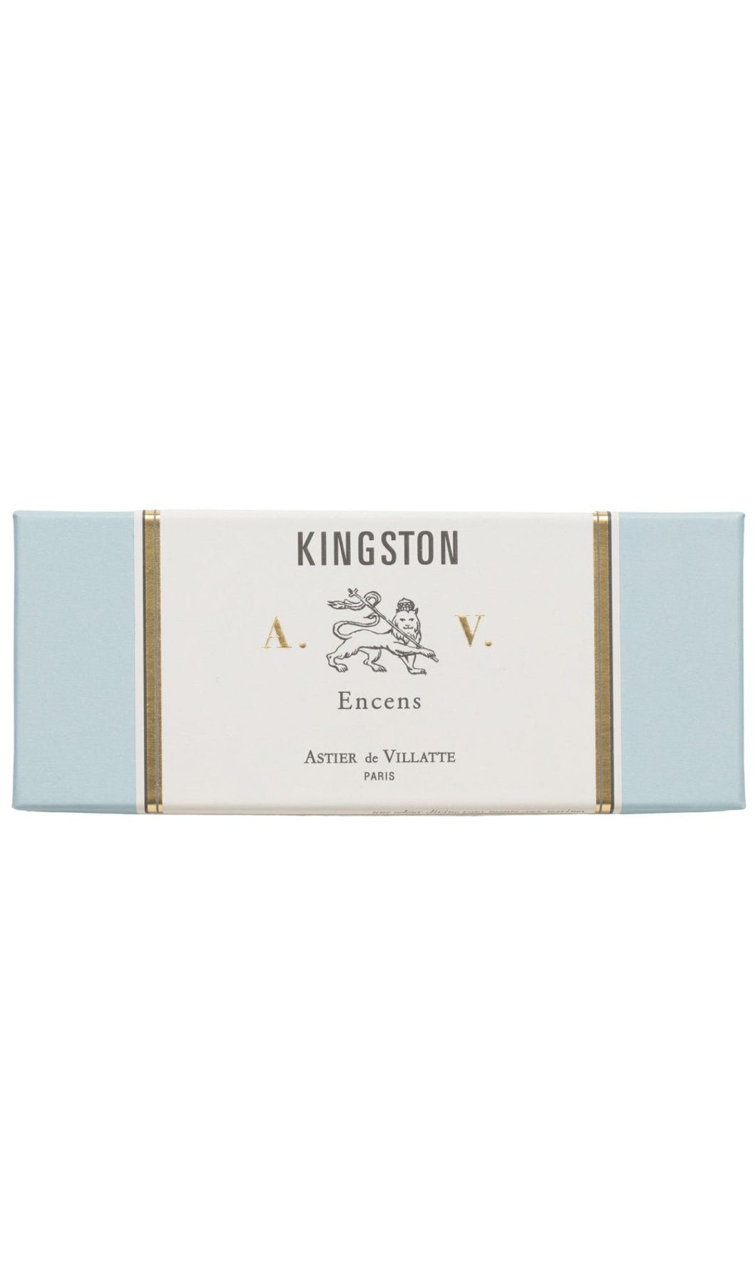 Astier de Villatte Kingston Incense in blue and gold box, available at Amara Home.