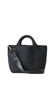 Naghedi handwoven neoprene St. Barths Small Tote bag in Onyx, available at Amara Home.