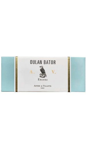 Astier de Villatte Oulan Bator Incense in blue and gold box, available at Amara Home.