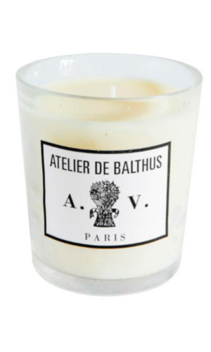 Astier de Villatte Atelier de Balthus beeswax candle in glass vessel made in France, available at Amara Home.