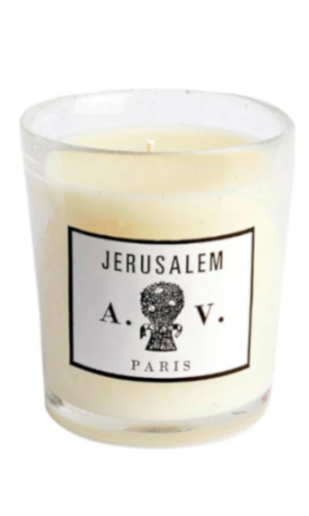 Astier de Villatte Jerusalem beeswax candle in glass vessel made in France available at Amara Home.