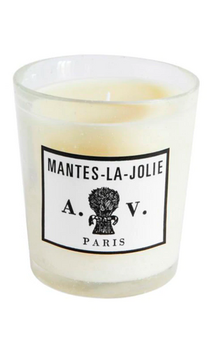 Astier de Villatte Mantes-la-Jolie beeswax candle in glass vessel made in France, available at Amara Home.