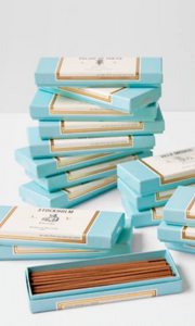 Astier de Villatte Oulan Bator Incense in blue and gold box, available at Amara Home.